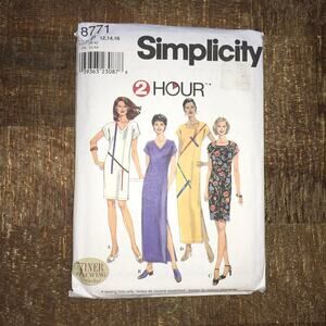 Simplicity Sewing Pattern 8771 2-Hour Pullover Dress Kimono Sleeve 12-16 UNCUT